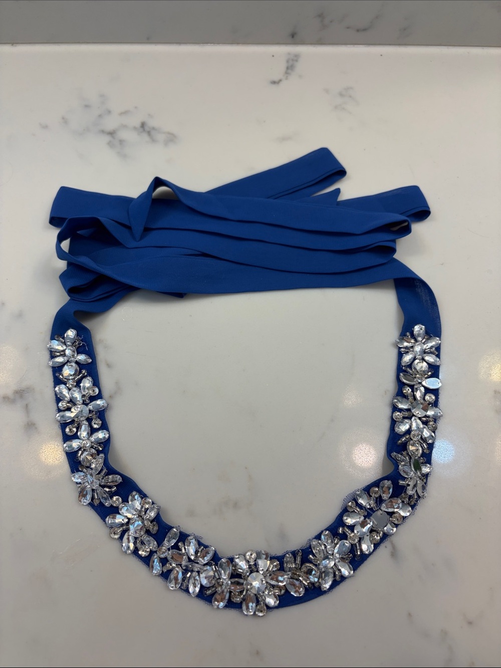 Azazie Royal Blue Chiffon Sash with Starlight Beading